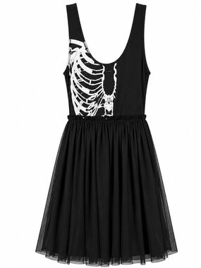 Iron Fist Black Dress with White Skeleton Print